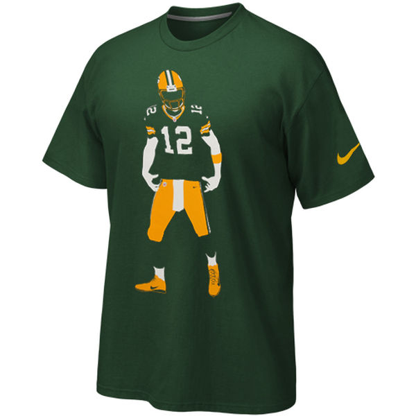 Men NFL Aaron Rodgers Green Bay Packers Nike Silhouette TShirt Green->customized ncaa jersey->Custom Jersey